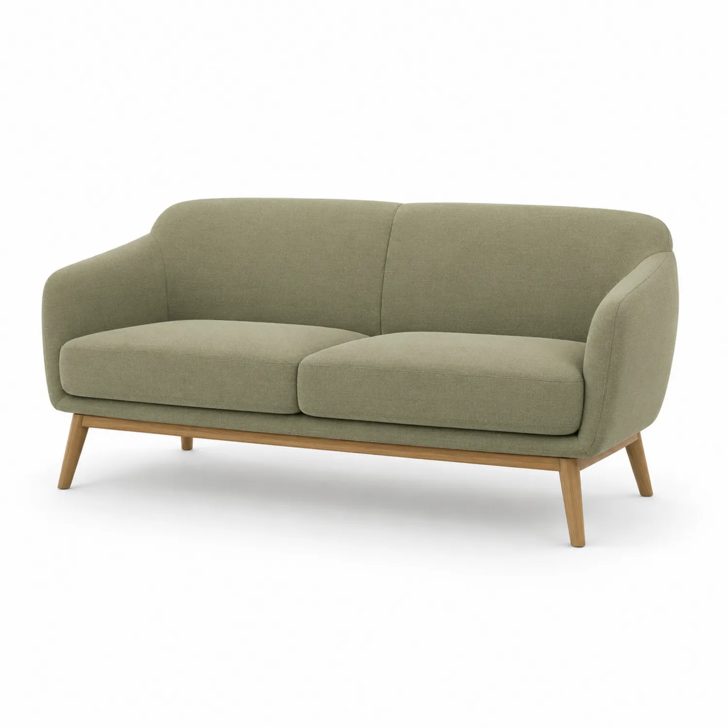 Sofa dwuosobowa zielona tkanina drewno bukowe