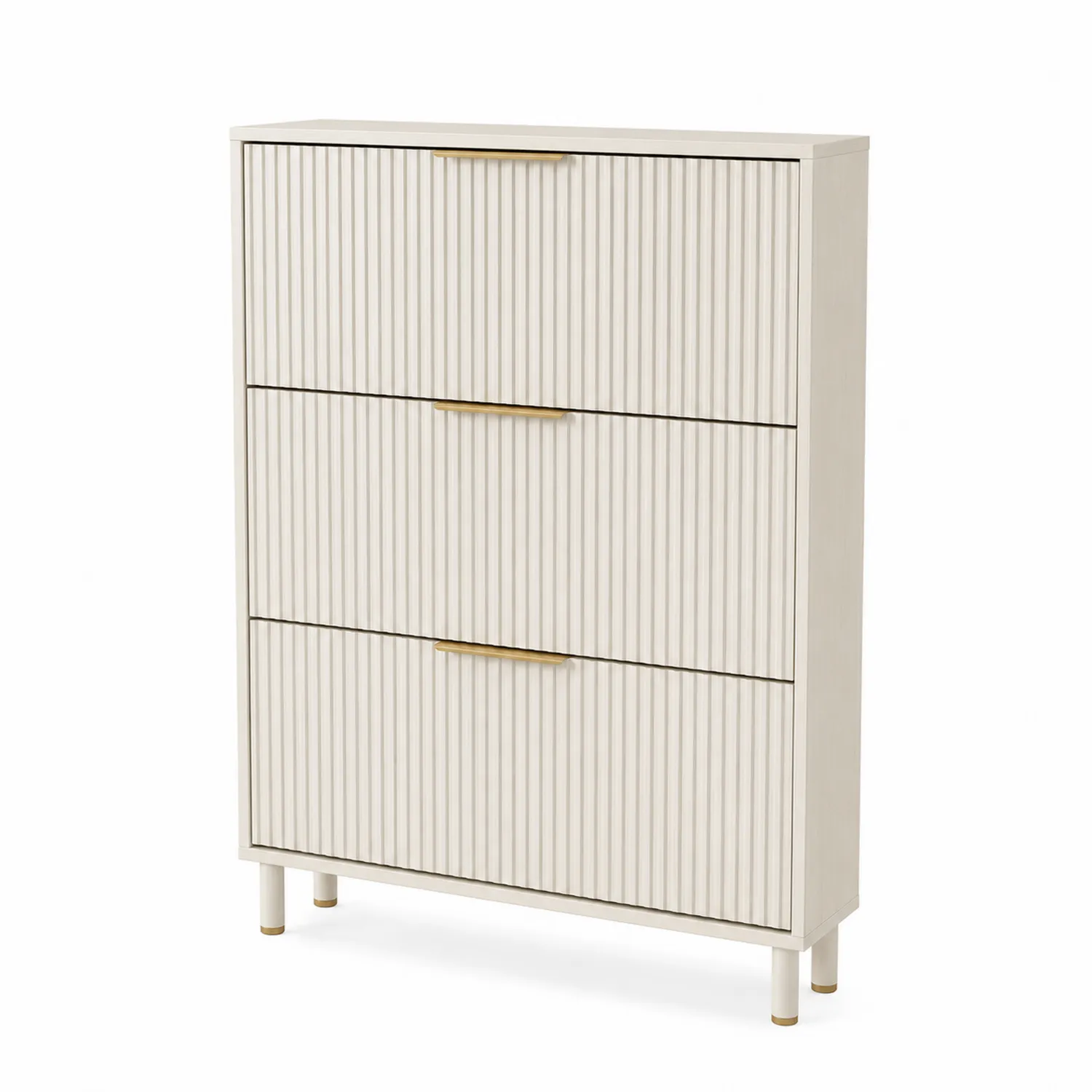 Szafka na buty pionowa MDF z uchwytami metalowymi Biała 115x80x25 cm