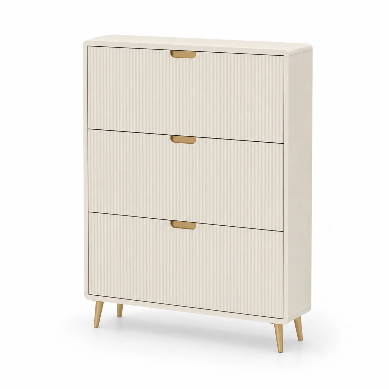 Szafka na buty MDF beżowa z drewnianymi nogami 3 przegrody 120cm