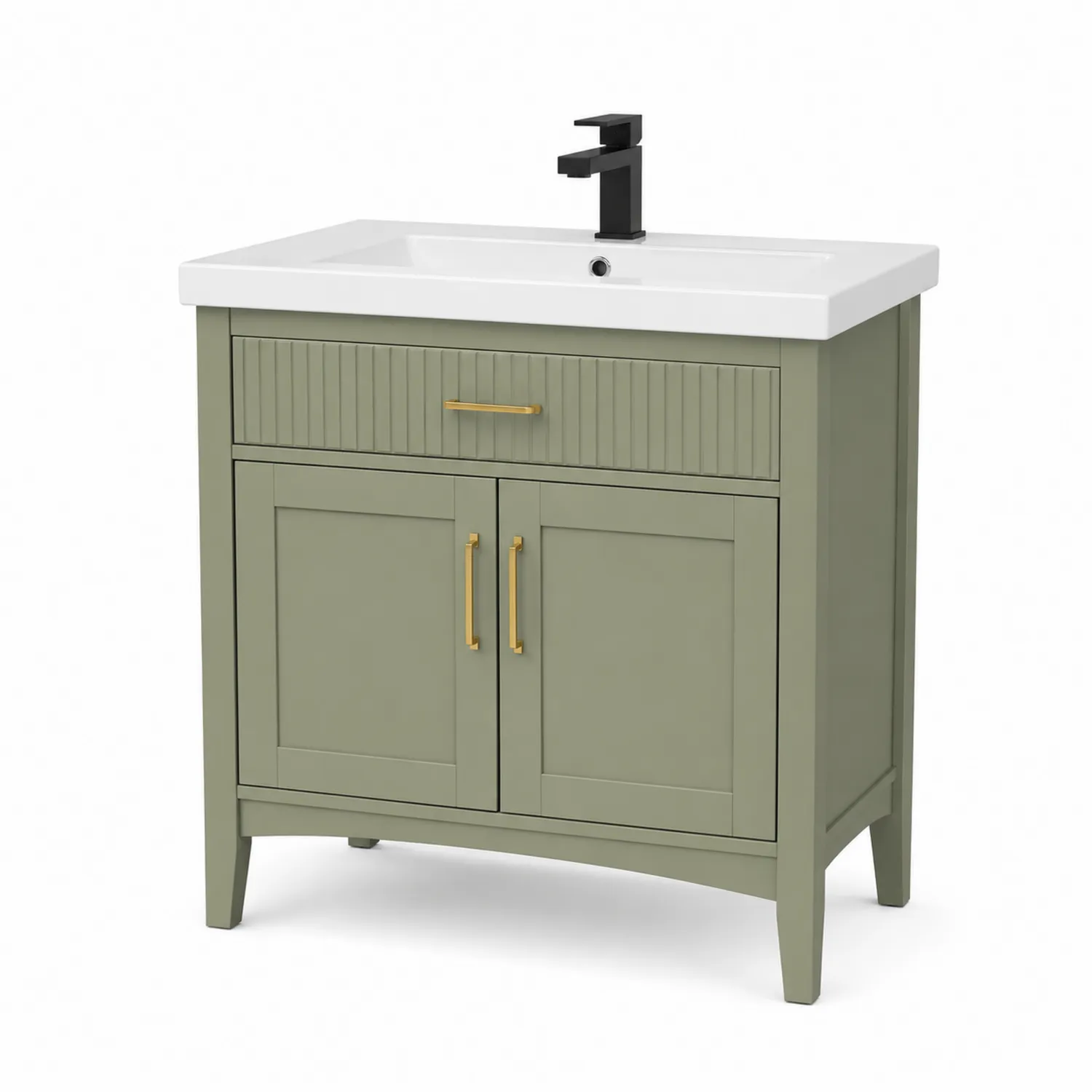 Szafka łazienkowa z ceramiką i drewnem 80 cm Oliwkowy