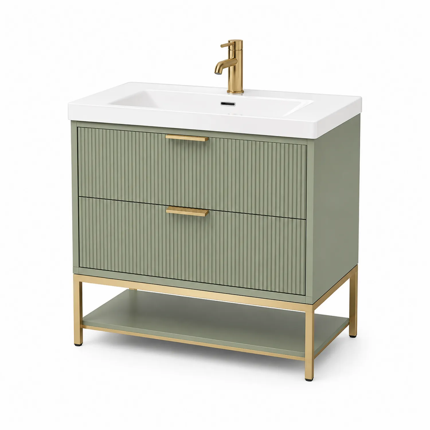 Zielona Szafka Podumywalkowa z MDF ze Złotymi Detalami i Blatem Ceramicznym 80x45x85 cm