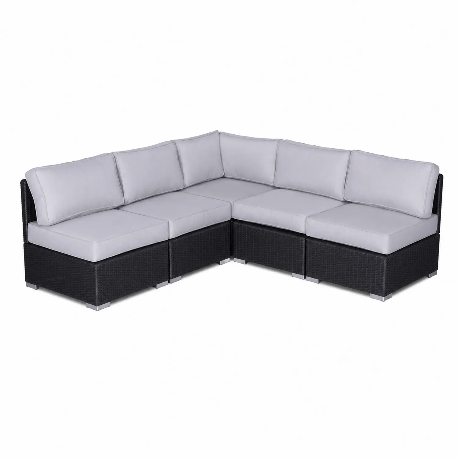 Sofa modułowa narożna z rattanu na zewnątrz Czarny/Szary