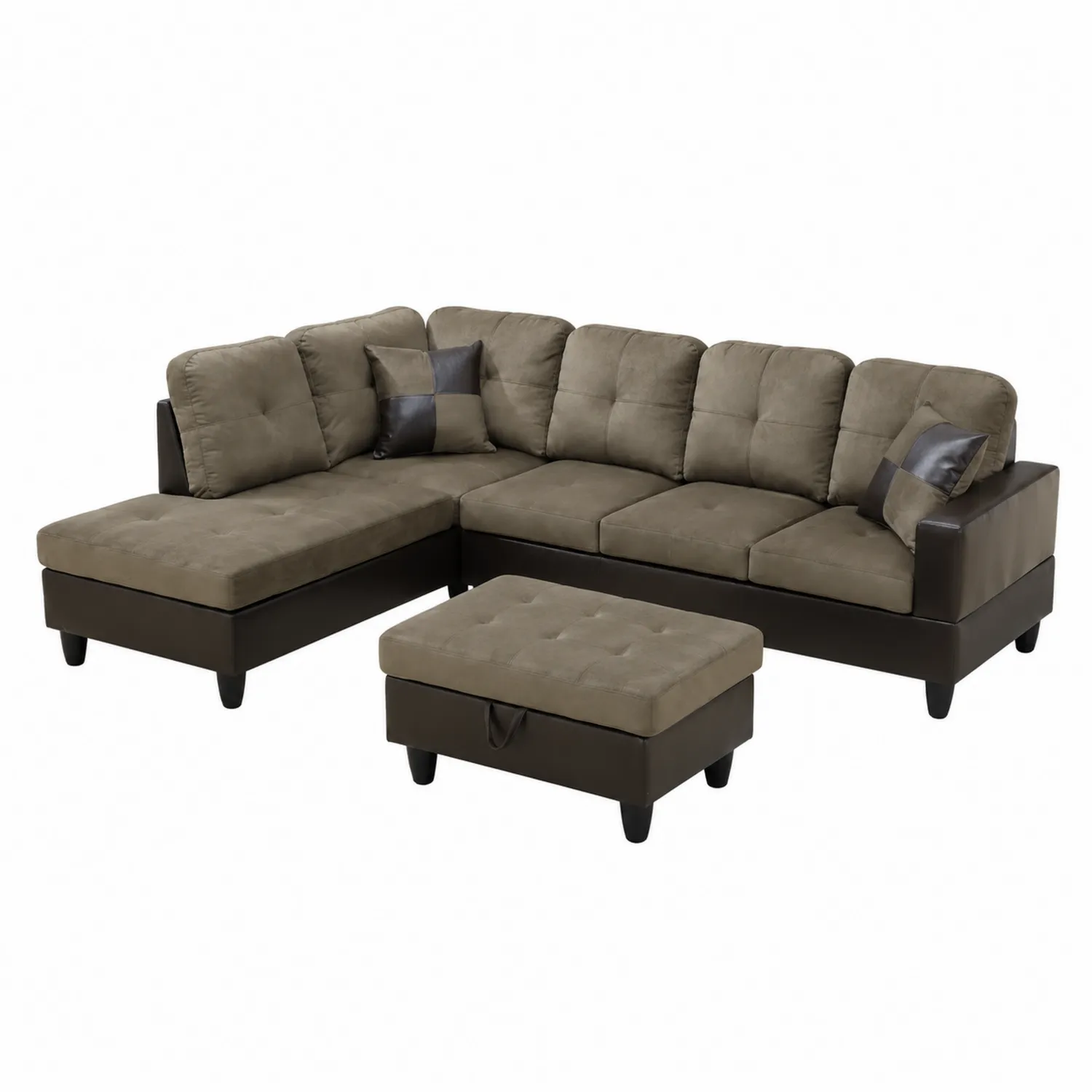Sofa modułowa narożna z tkaniną i imitacją skóry
