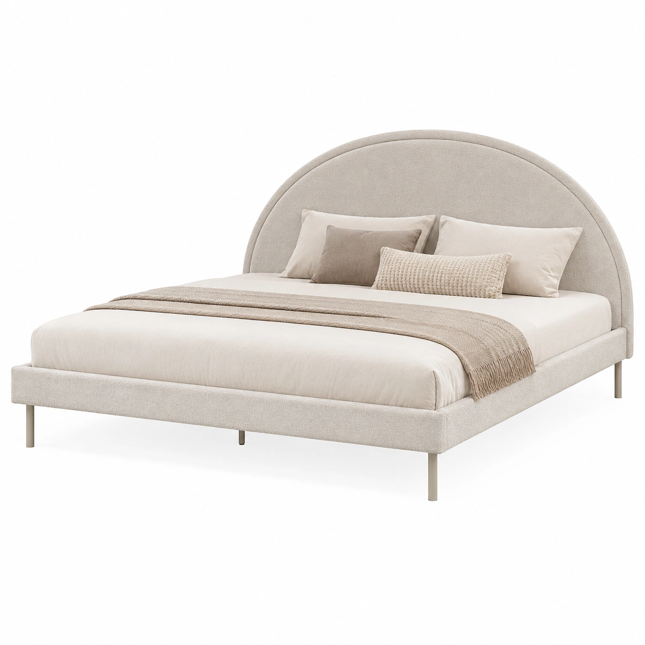 Cama moderna con cabecero arqueado en boucle beige-urbanligna