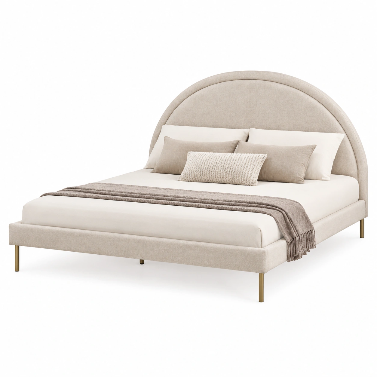 Cama contemporanea con cabecero curvo beige claro-urbanligna