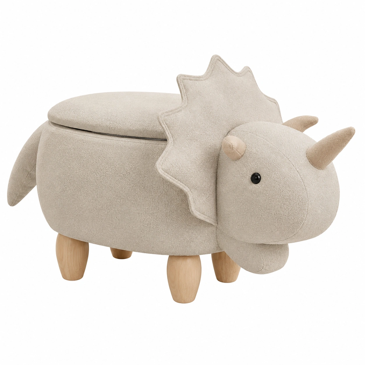 Taburete infantil dinosaurio beige con almacenaje-urbanligna
