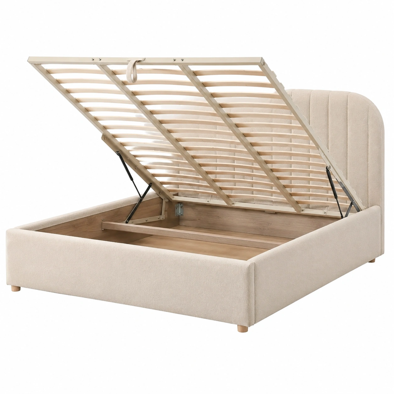 Cama tapizada minimalista con almacenaje elevable-urbanligna