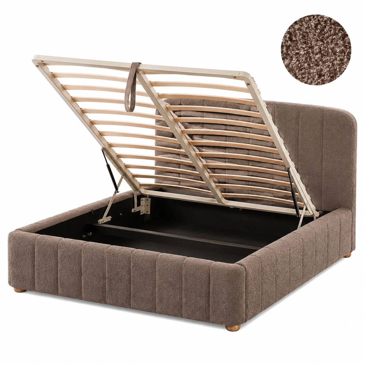 Cama boucle moka con estructura elevable moderna-urbanligna