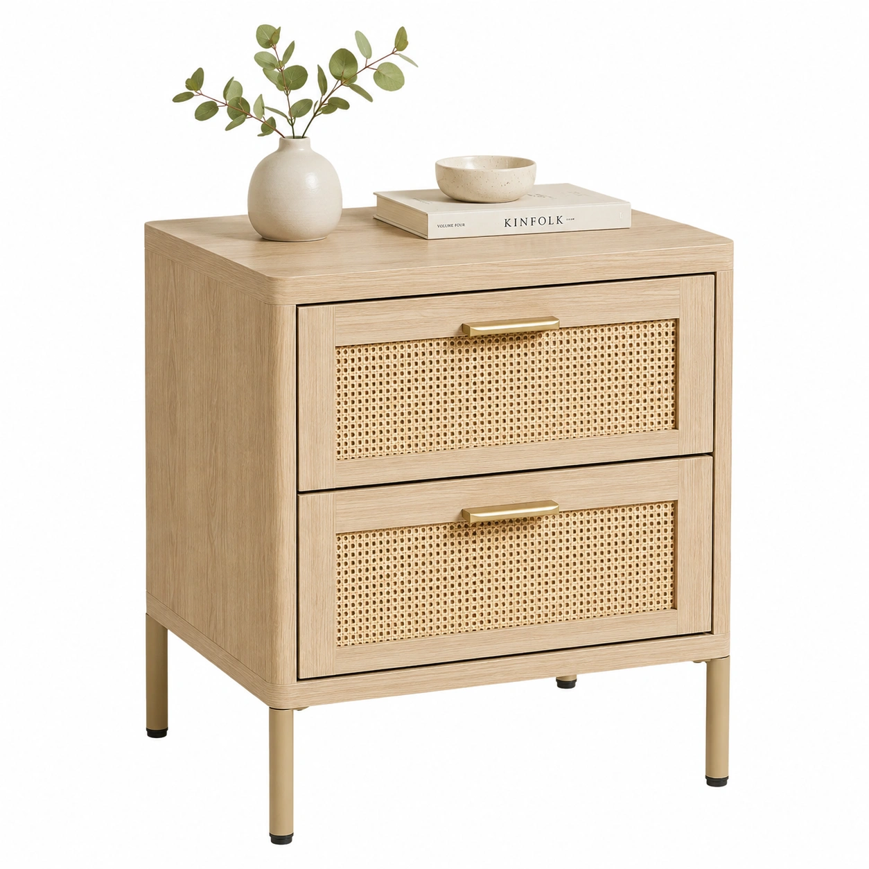 Mesita Auxiliar de Madera Natural con Ratán-urbanligna