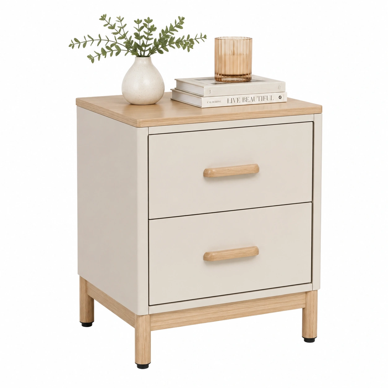 Mesita Minimalista Beige con Cajones de Madera-urbanligna