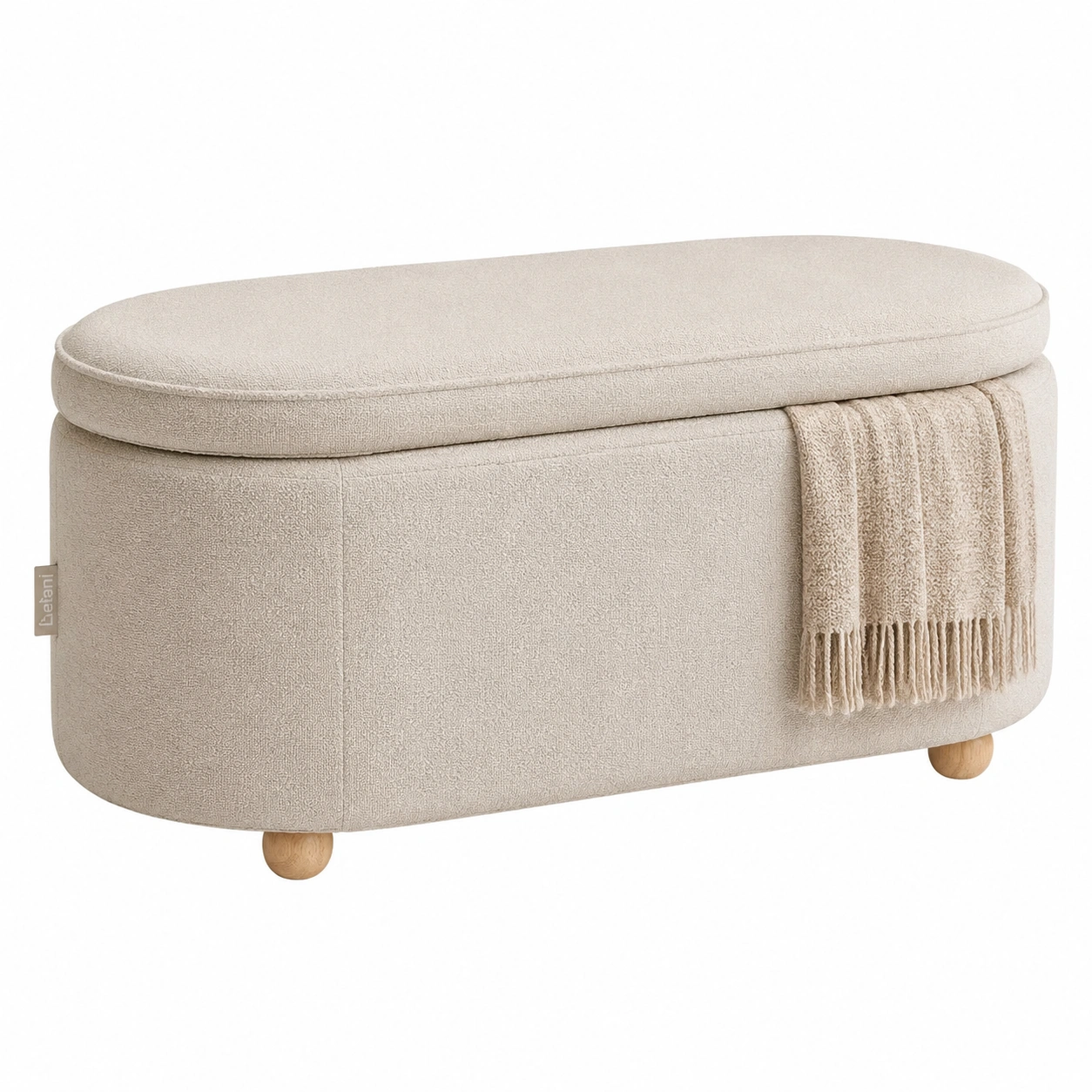 Banco baul tapizado beige con patas de madera-urbanligna