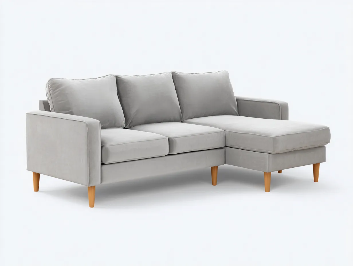 Ecksofa Samtstoff 238x155x84 cm - hellgrau - kompakt für Wohnzimmer-Linovahaus
