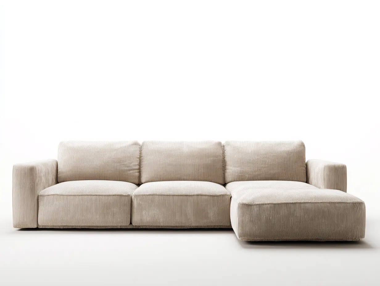 Ecksofa Cord 292x168x78 cm - cremeweiß - für Wohnzimmer im modernen Lounge-Stil-Linovahaus