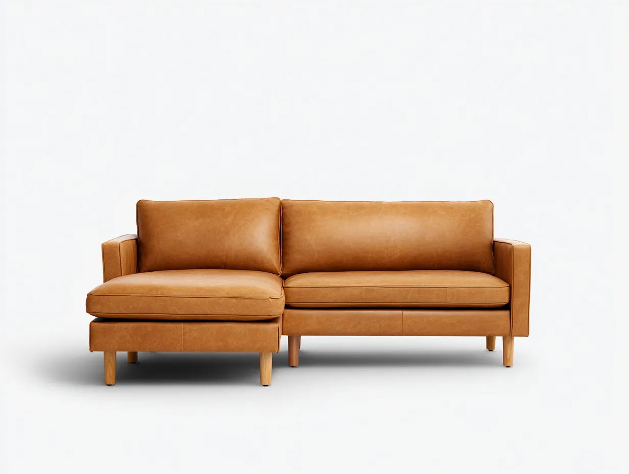 Ecksofa Lederoptik 236x154x84 cm - cognacbraun - für Wohnzimmer im zeitlosen Stil-Linovahaus