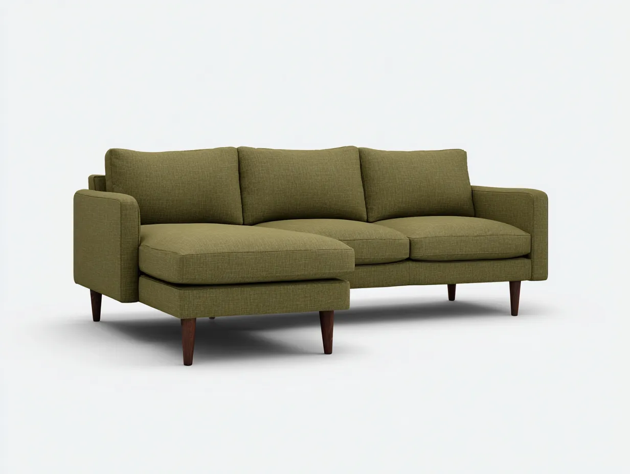 Ecksofa Webstoff 248x160x84 cm - olivgrün - für Wohnzimmer im Mid-Century-Stil-Linovahaus