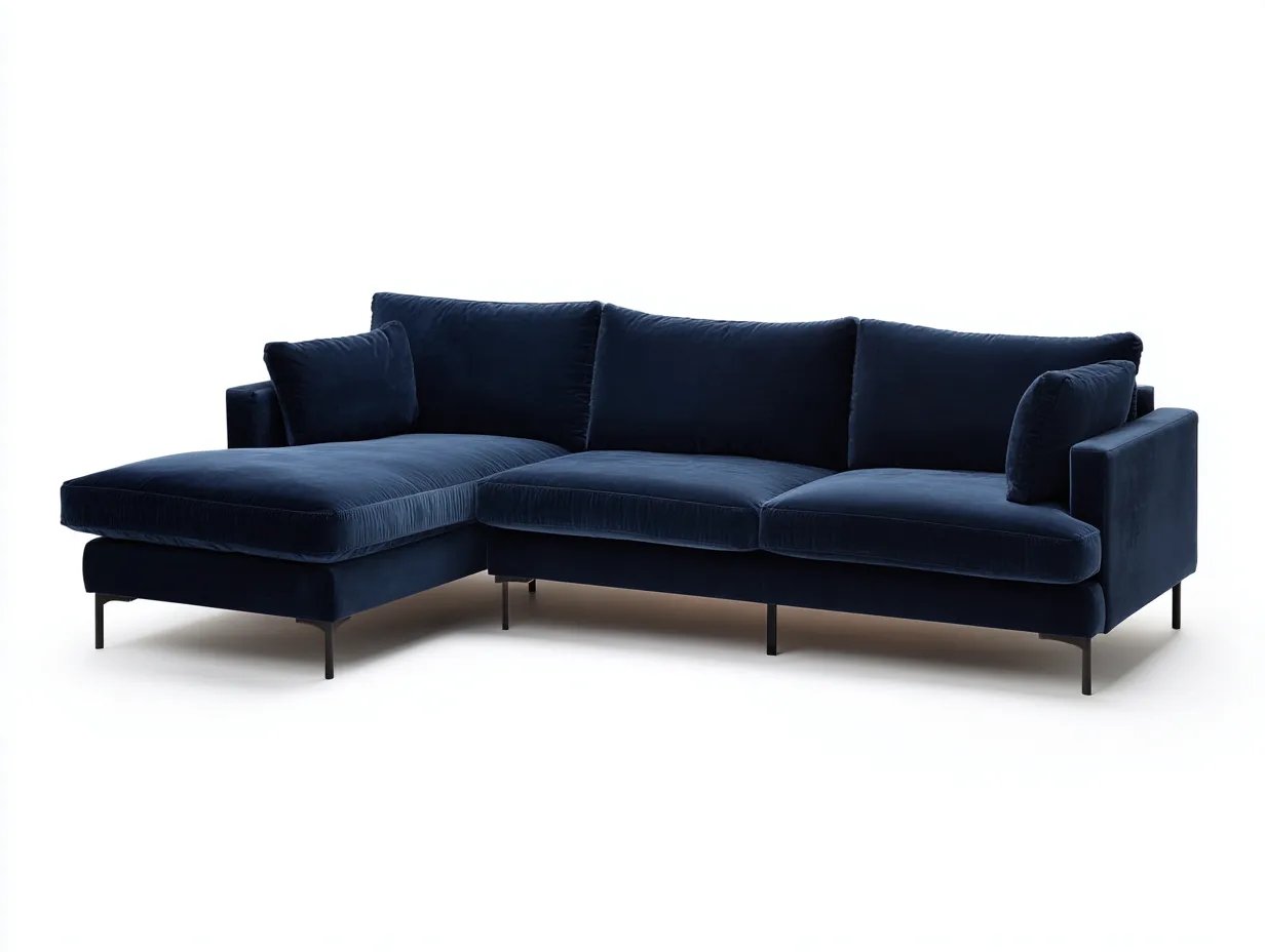 Ecksofa Samt 285x165x84 cm - dunkelblau - für Wohnzimmer im modernen Stil-Linovahaus