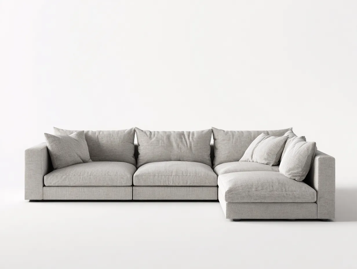 Ecksofa Strukturstoff 305x182x81 cm - hellgrau - für Wohnzimmer mit großzügiger Liegefläche-Linovahaus