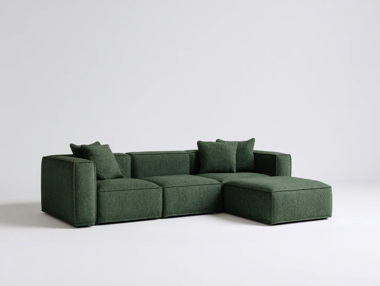 Ecksofa Strukturstoff 276x178x76 cm - dunkelgrün - modular für Wohnzimmer-Linovahaus