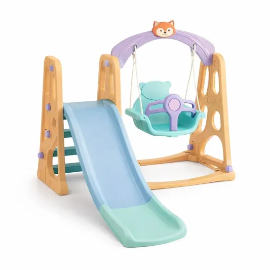 Kinderschaukel- und Rutschenset aus Polyethylen Blau/Beige/Lila-furndina