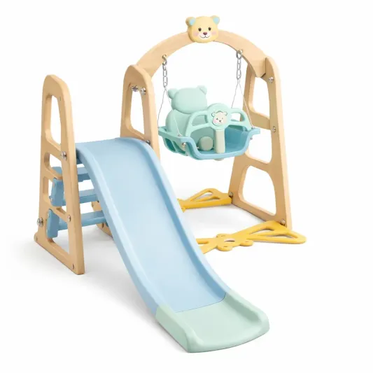 Kinderrutsche und Schaukel Set Holz/Kunststoff Hellblau-furndina