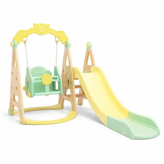 Kinderschaukel und Rutsche Set HDPE Gelb Grün-furndina