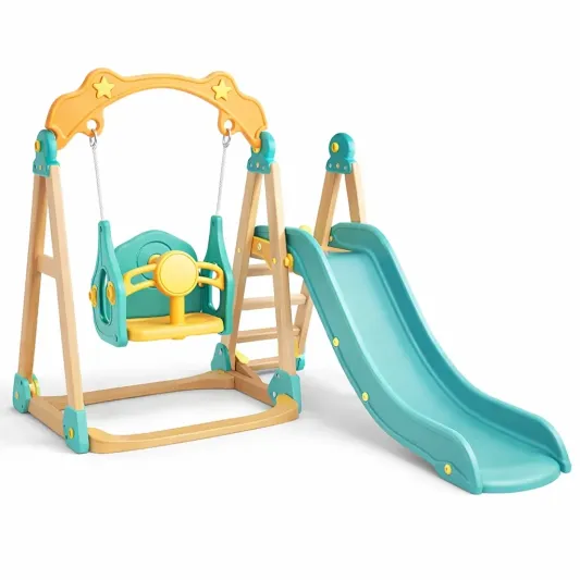 Kinderrutsche und Schaukelset HDPE-Kunststoff Türkis/Gelb 150cm-furndina