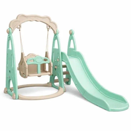 Kinderschaukel-Set mit Rutsche Kunststoff Beige/Grün-furndina