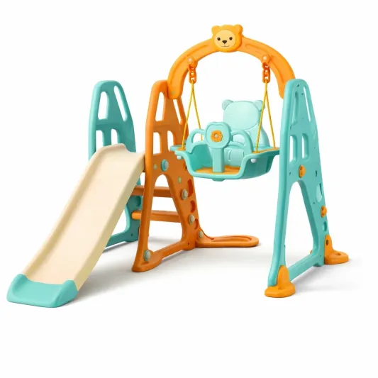 Kinderrutsche und Schaukel Set aus Kunststoff Orange/Blau/Weiß-furndina