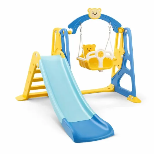 Kinderrutsche und Schaukel Set aus Kunststoff Blau Gelb-furndina