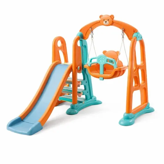 Kinder Spielset mit Rutsche und Schaukel aus Kunststoff Orange/Blau-furndina
