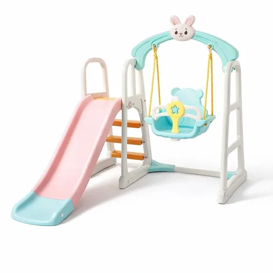 Kinderrutsche und Schaukelset aus Polyethylen Pastellblau/Rosa-furndina