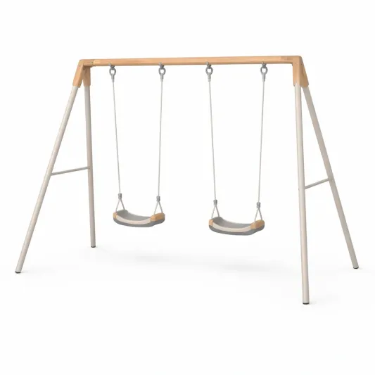 Kinder Doppelschaukel aus Holz und Metall Grau 200x160x180 cm-furndina