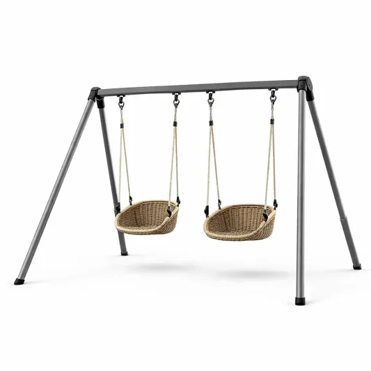 Doppelschaukel für Kinder mit Metallrahmen und Rattansitz Braun 300x180x200 cm-furndina