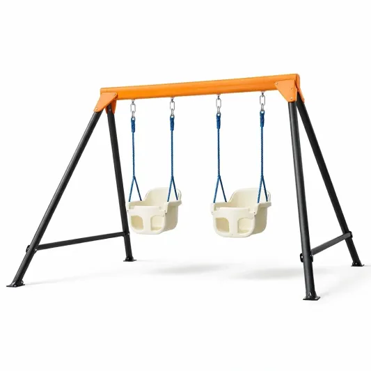 Metall- und Kunststoff-Kinderschaukelset, Doppel-Außenschaukel, Orange/Schwarz/Weiß-furndina
