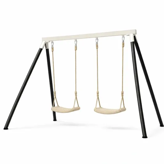 Outdoor Doppelschaukel Stahlgestell Beige/Schwarz Baumwollseil 200 cm-furndina