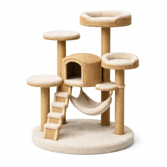 Kratzbaum aus Sisal und Plüsch in Beige-furndina