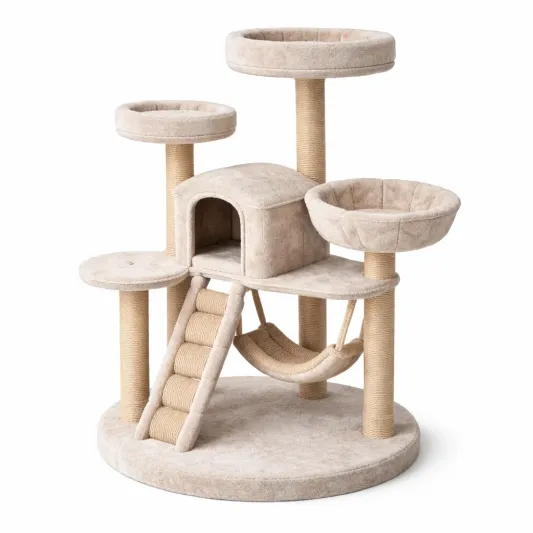 Katzenkratzbaum Beige Stoff Sisal 145 cm-furndina