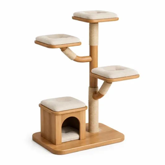 Katzenbaum mit Höhle und Plattformen aus Holz und Sisal Grau 140cm-furndina
