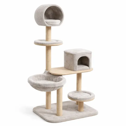 Kratzbaum Beige Plüsch und Sisal 60x40x120cm-furndina