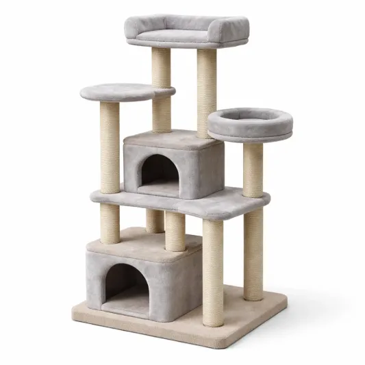 Kratzbaum MDF mit Höhlen und Rutsche Beige-furndina
