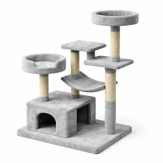 Katzenbaum aus Holz mit Sisal und Stoffbezug, Höhe 150 cm, Grün-furndina