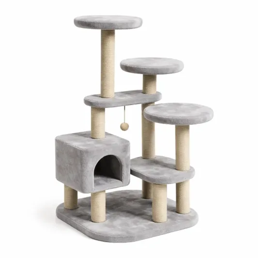 Katzenkratzbaum MDF Plüsch Sisal Grau-furndina