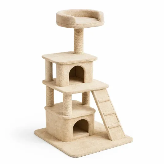 Katzenkratzbaum aus MDF mit Sisal und Plüsch, Beige, 130 cm-furndina