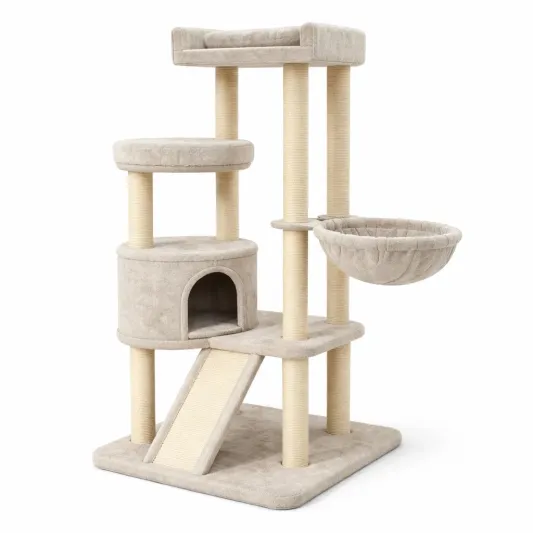 Kratzbaum aus Sisal und Polyesterplüsch Beige 140 cm-furndina