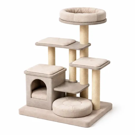 Katzenkratzbaum Holz Sisal Grau Beige 145cm-furndina