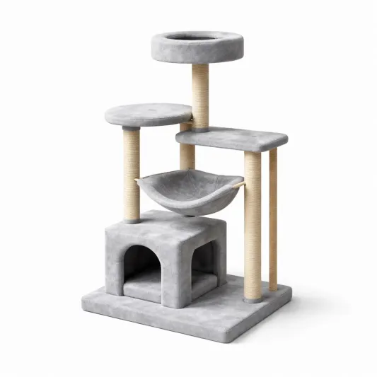 Katzenkratzbaum Grau Holz Plüsch Sisal-furndina