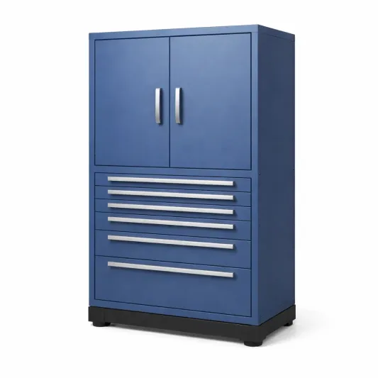 Stahlschrank Blau mit 5 Schubladen und 2 Türen 180x90x45cm-furndina