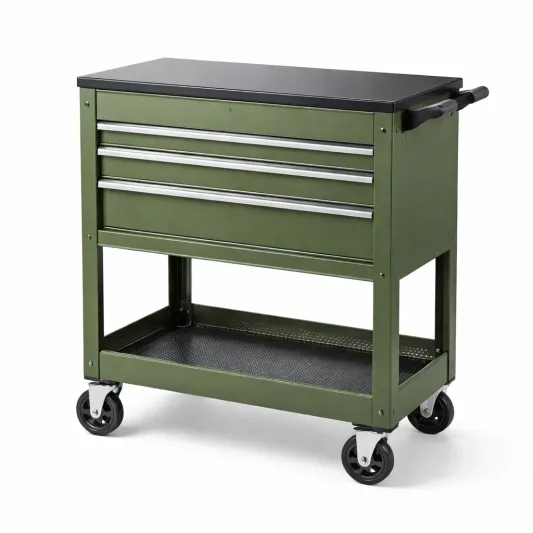 Werkzeugwagen mit Bambus-Arbeitsplatte und 7 Schubladen, Schwarz, 107cm-furndina