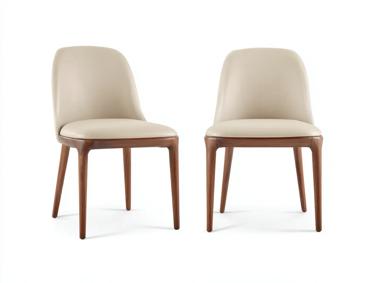 Stuhl 2er-Set 53x57x84 cm - Kunstleder in Beige/Walnuss - Esszimmerstuhl mit sanfter Form-Mazofahome