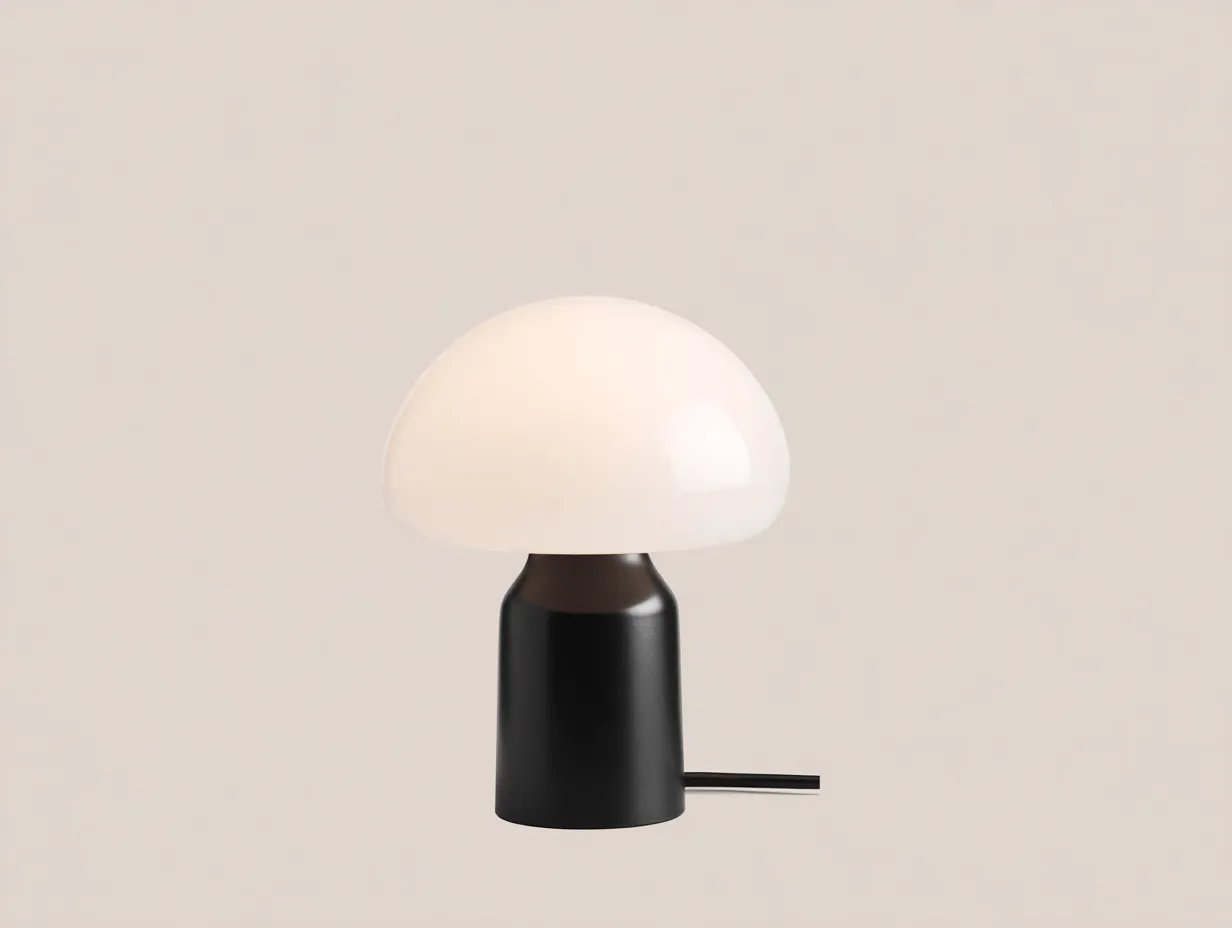 Tischlampe 24x24x27 cm - opaler Kuppelschirm mit schwarzem Kurzfuß und Kabel - gemütliche Wohnzimmerlampe-Mazofahome